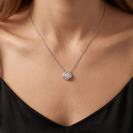 Natural Round Diamond Solitaire Pendant Necklace | 0.16 CT Natural Diamond | 18K White Gold | Saleh Sallom Jewelry