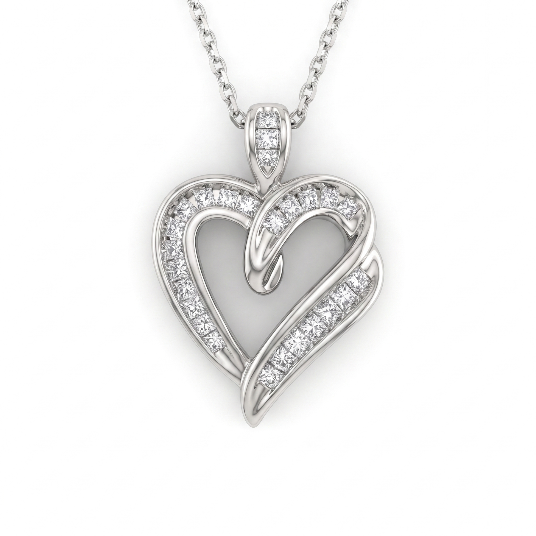 Natural Diamond Heart Pendant Necklace | 0.25 CT Natural Diamonds | 18K White Gold | IGI Certified | Saleh Sallom Jewelry