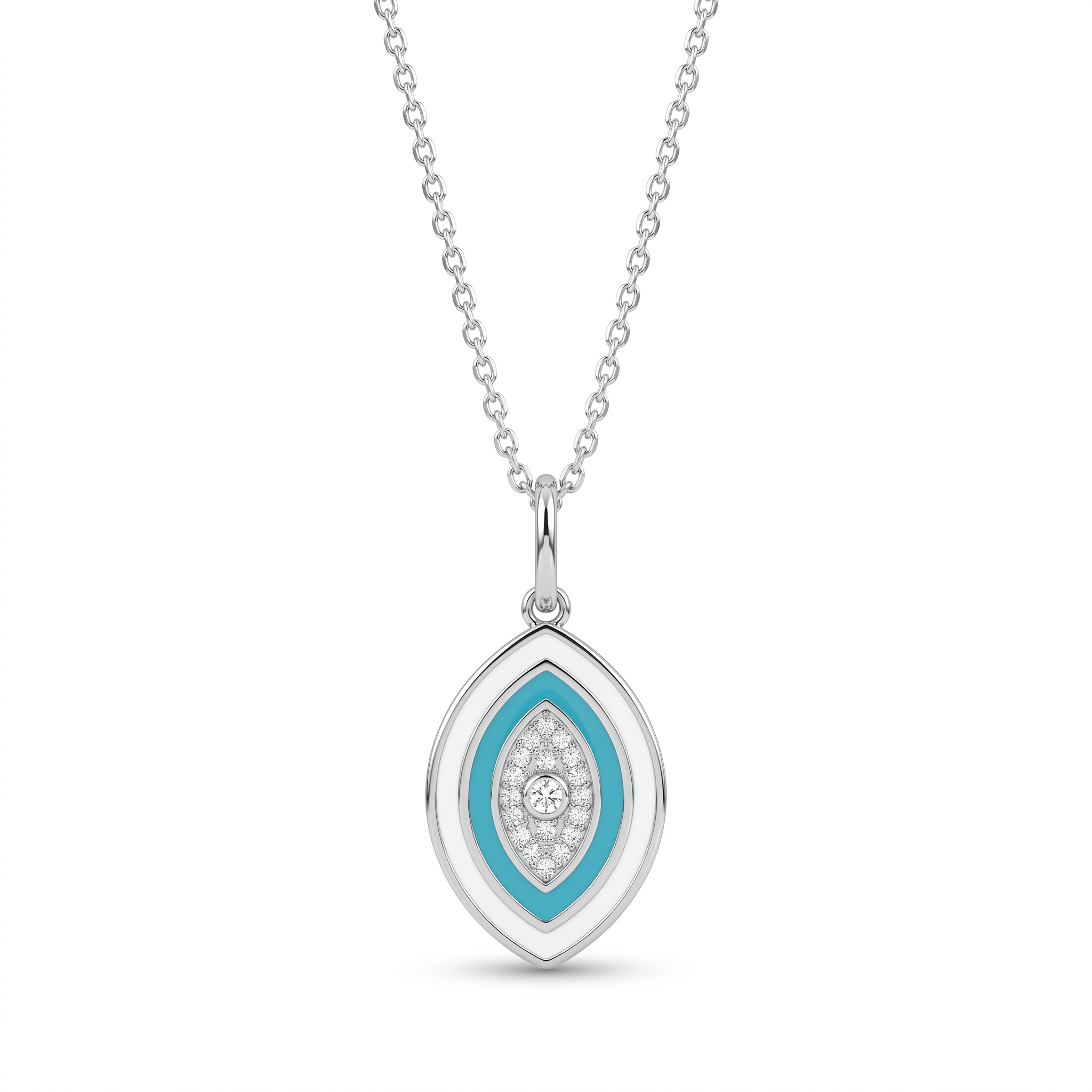 Natural Diamond Evil Eye Pendant Necklace | 0.22 CT Natural Diamonds | 18K White Gold | Turquoise Enamel | Saleh Sallom Jewelry Main image