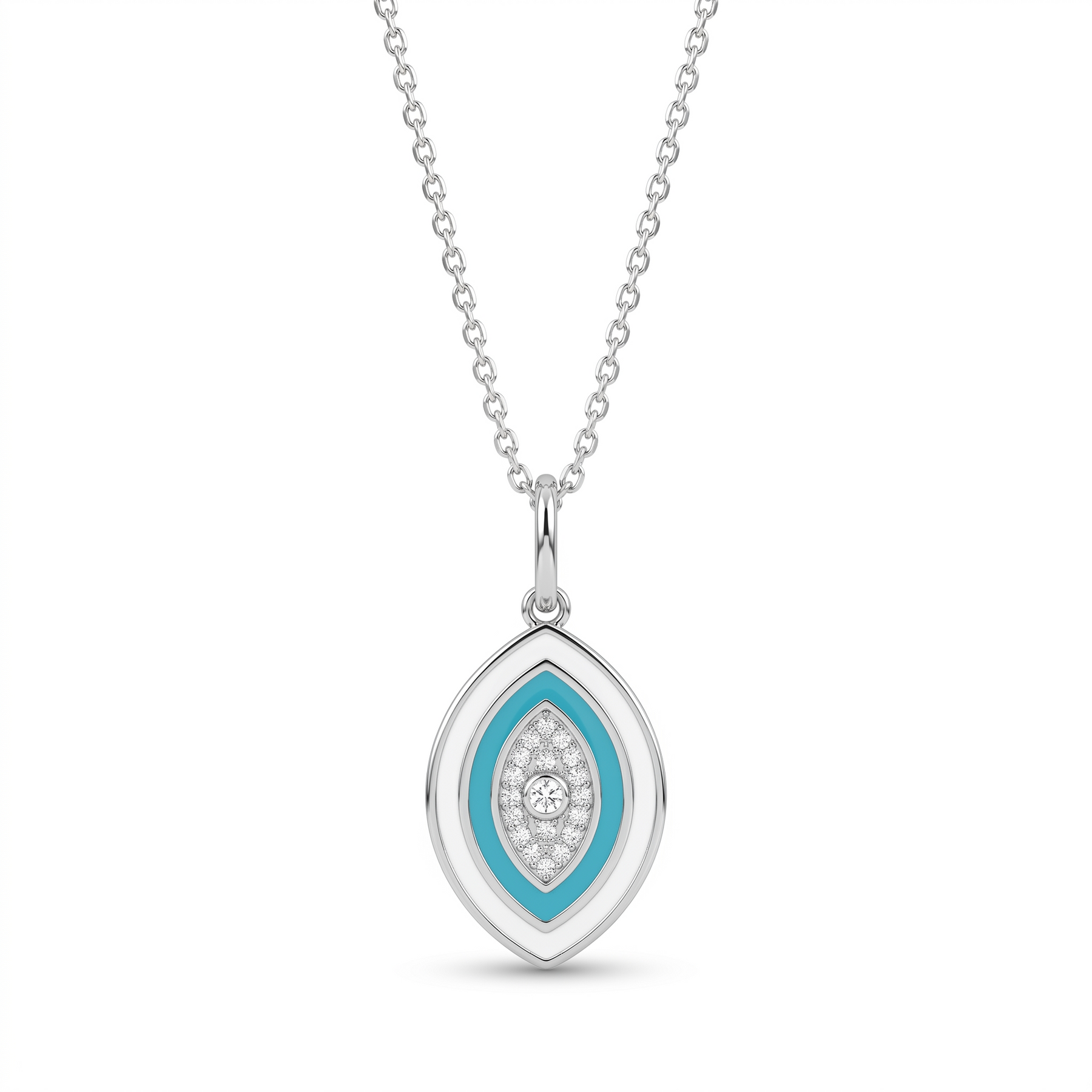Natural Diamond Evil Eye Pendant Necklace | 0.22 CT Natural Diamonds | 18K White Gold | Turquoise Enamel | Saleh Sallom Jewelry