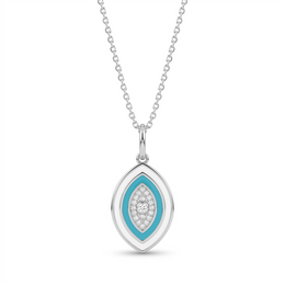 Natural Diamond Evil Eye Pendant Necklace | 0.22 CT Natural Diamonds | 18K White Gold | Turquoise Enamel | Saleh Sallom Jewelry