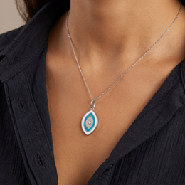 Natural Diamond Evil Eye Pendant Necklace | 0.22 CT Natural Diamonds | 18K White Gold | Turquoise Enamel | Saleh Sallom Jewelry