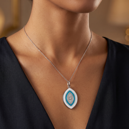 Natural Diamond Evil Eye Pendant Necklace | 0.22 CT Natural Diamonds | 18K White Gold | Turquoise Enamel | Saleh Sallom Jewelry