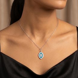 Natural Diamond Evil Eye Pendant Necklace | 0.22 CT Natural Diamonds | 18K White Gold | Turquoise Enamel | Saleh Sallom Jewelry