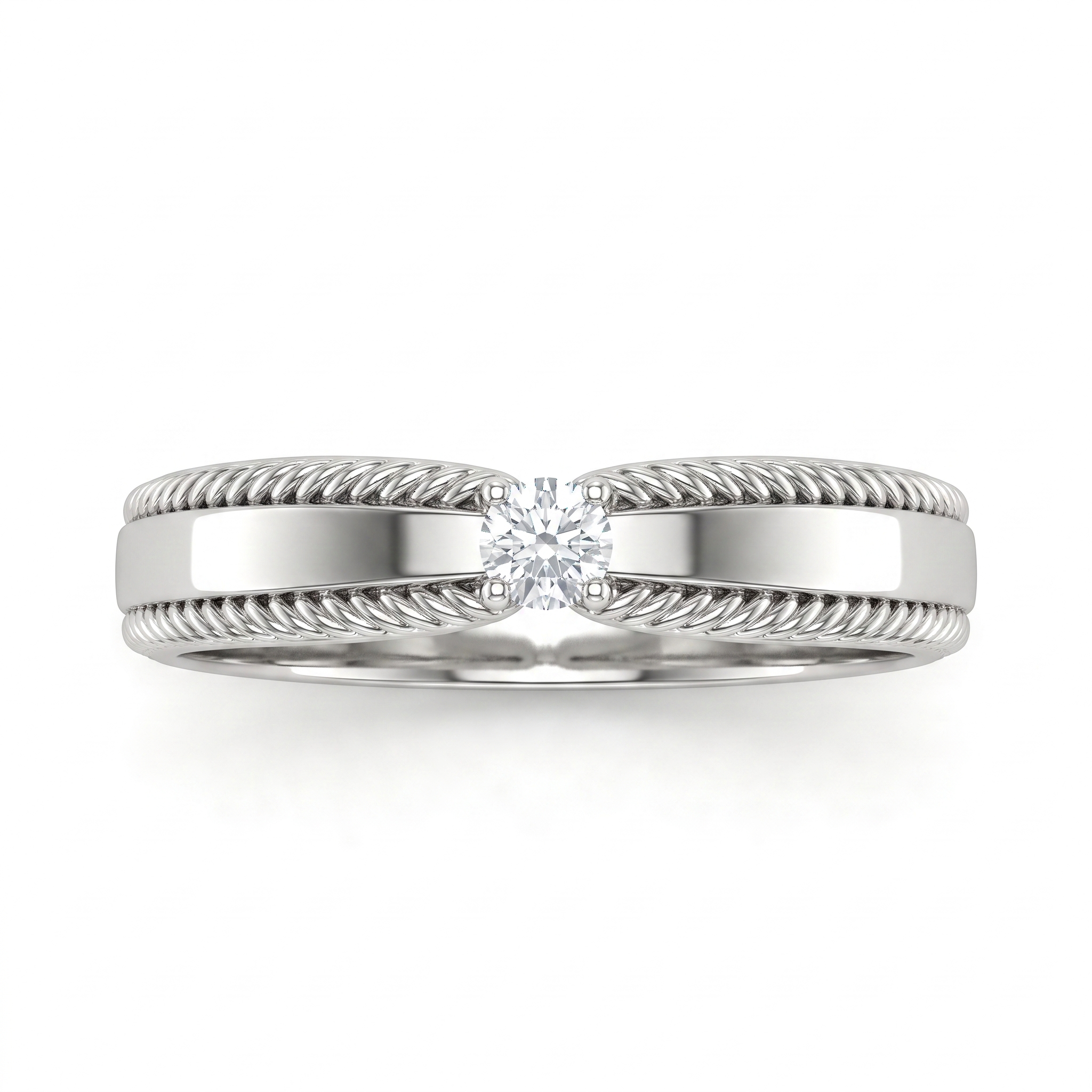 Natural Diamond Solitaire Wedding Ring | 0.08 CT Natural Diamond | 18K White Gold | Saleh Sallom Jewelry Main image