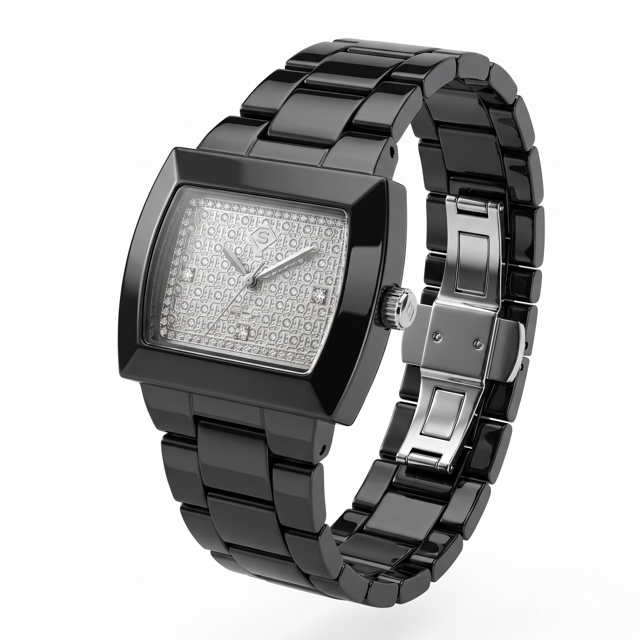 Natural Diamond Luxury Watch | 0.0555 CT Natural Diamonds | Black Stainless Steel | Saleh Sallom | SSJ-WAT-0003 Main image