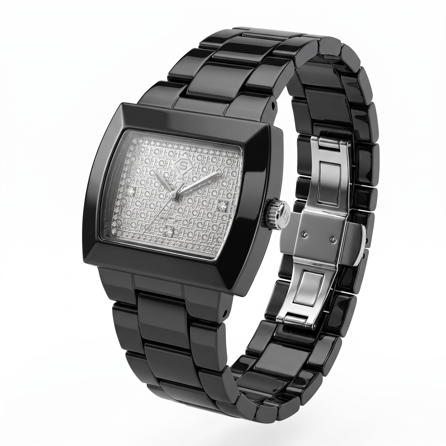 Natural Diamond Luxury Watch | 0.0555 CT Natural Diamonds | Black Stainless Steel | Saleh Sallom | SSJ-WAT-0003