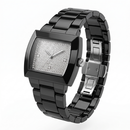 Natural Diamond Luxury Watch | 0.0555 CT Natural Diamonds | Black Stainless Steel | Saleh Sallom | SSJ-WAT-0003