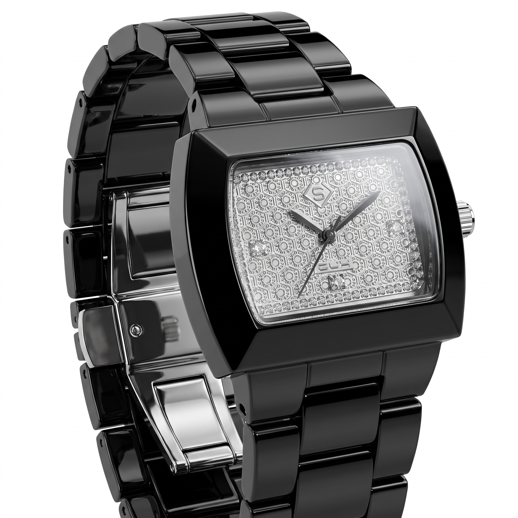 Natural Diamond Luxury Watch | 0.0555 CT Natural Diamonds | Black Stainless Steel | Saleh Sallom | SSJ-WAT-0003 Secondary image