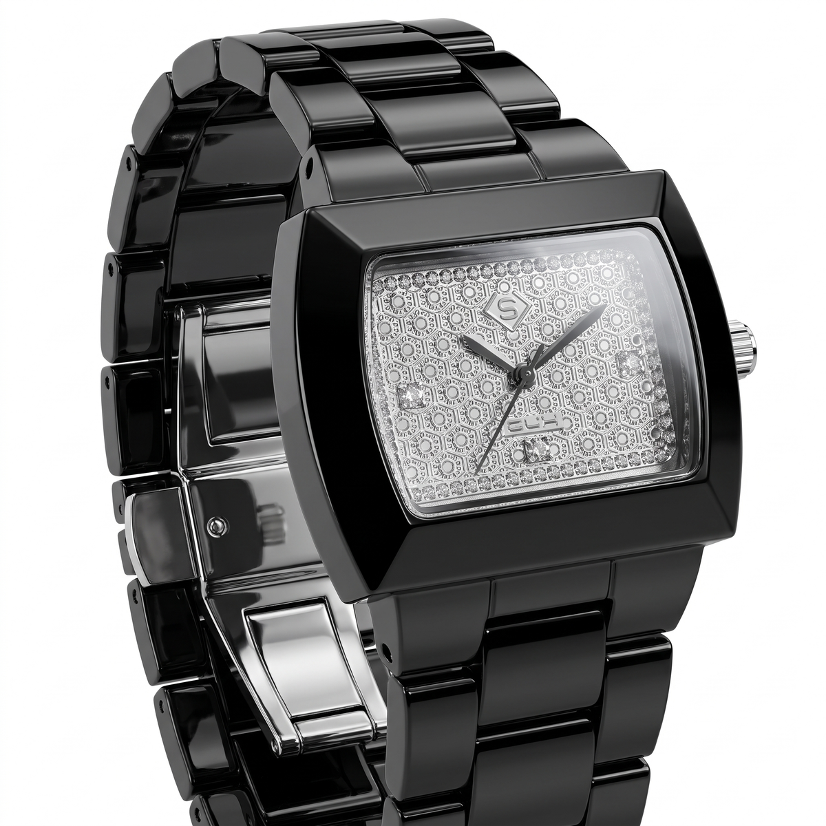 Natural Diamond Luxury Watch | 0.0555 CT Natural Diamonds | Black Stainless Steel | Saleh Sallom | SSJ-WAT-0003