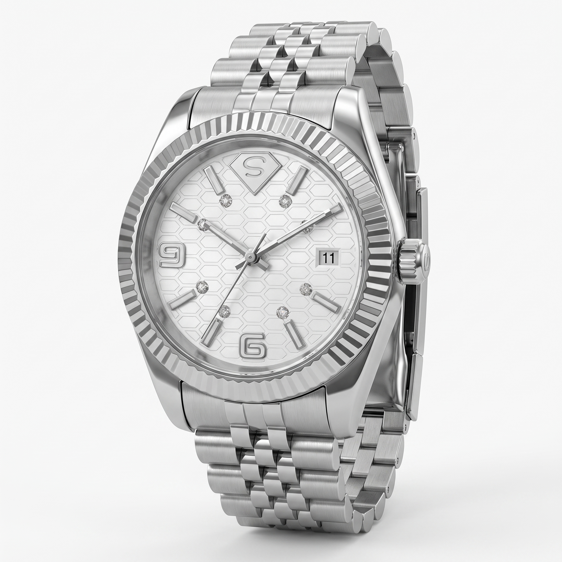 Natural Diamond Luxury Watch | 0.148 CT Natural Diamonds | Stainless Steel | Saleh Sallom | SSJ-WAT-0002