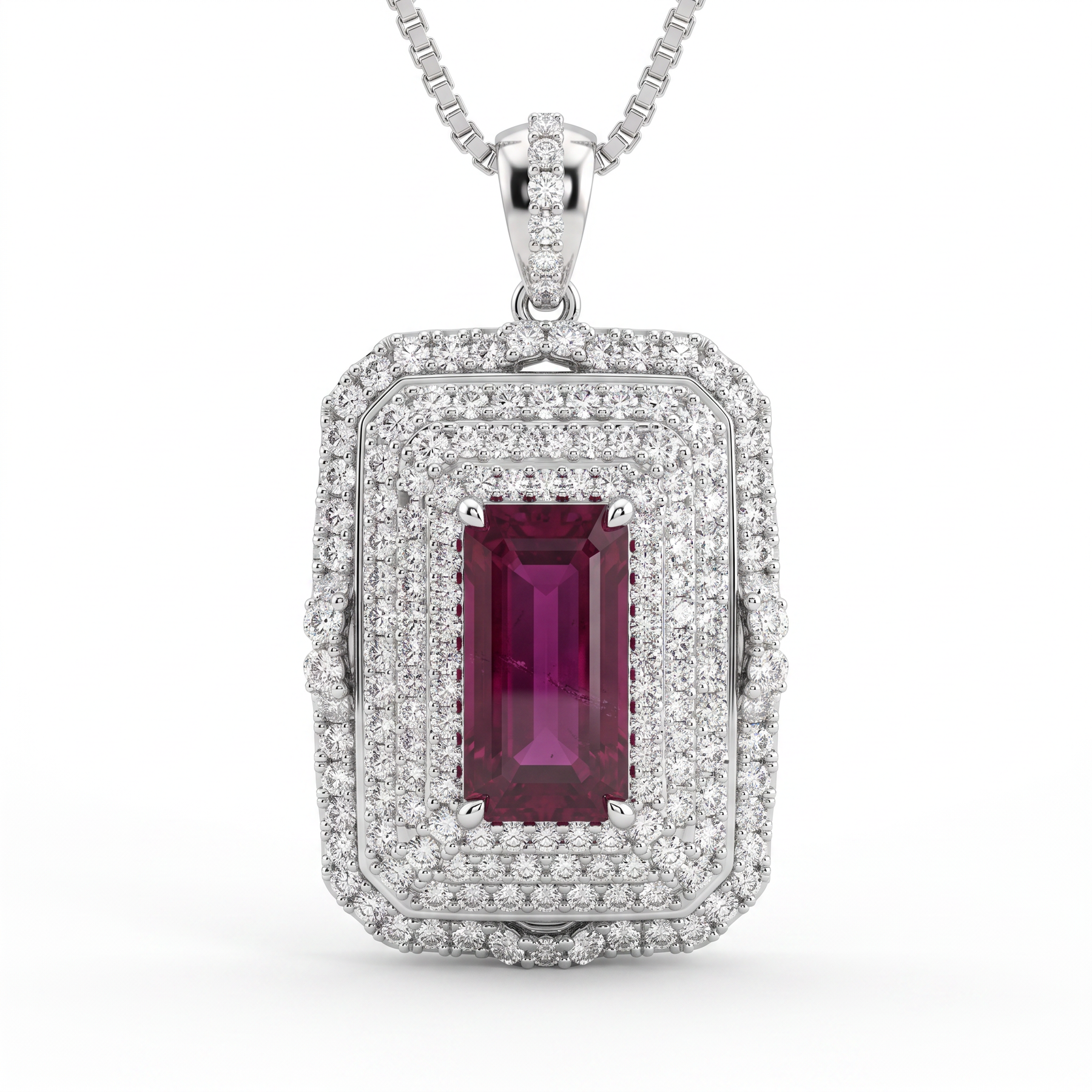 Natural Ruby & Diamond Statement Pendant | 2.25 CT Natural Diamonds | 18K White Gold | Saleh Sallom Jewelry