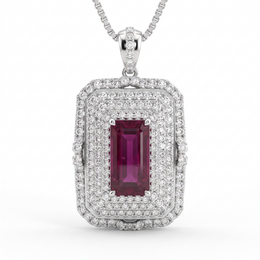 Natural Ruby & Diamond Statement Pendant | 2.25 CT Natural Diamonds | 18K White Gold | Saleh Sallom Jewelry