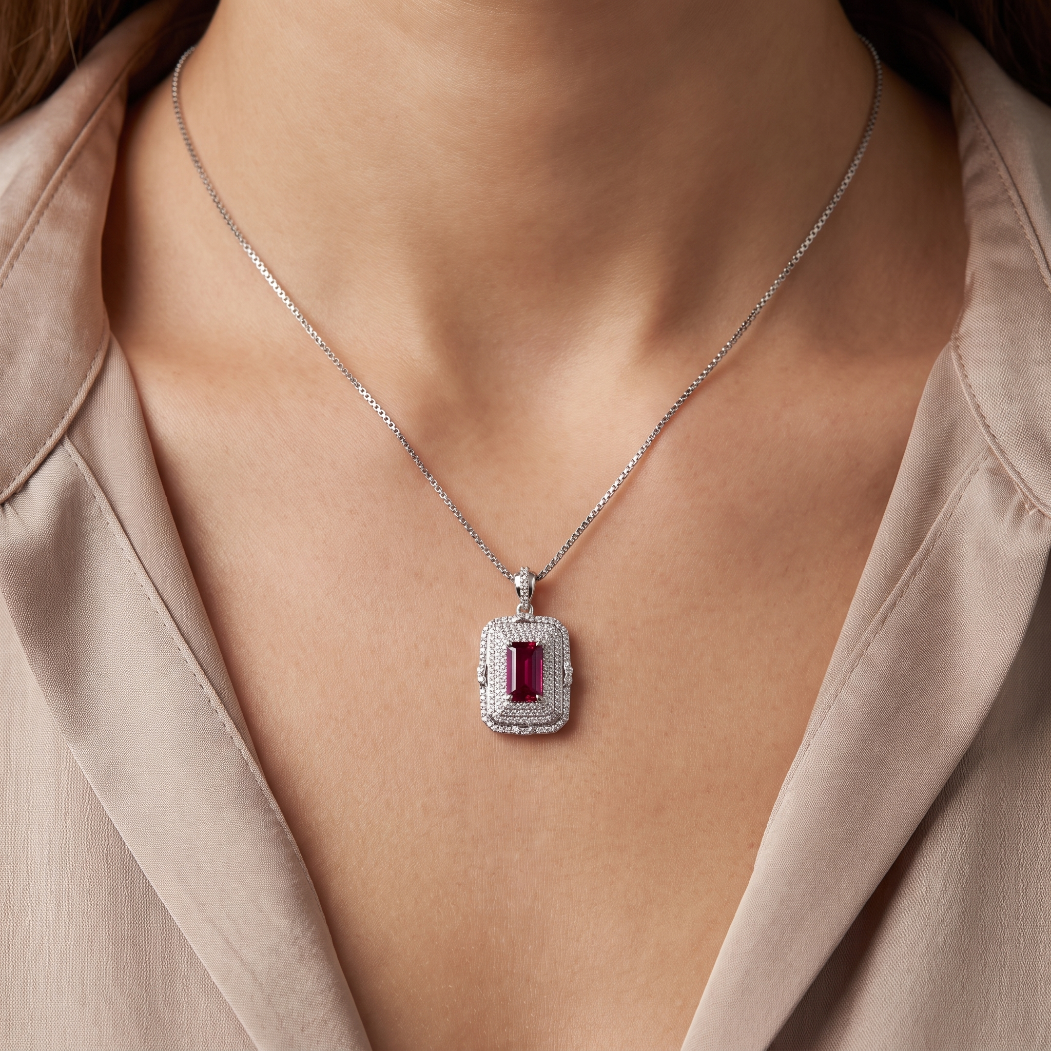 Natural Ruby & Diamond Statement Pendant | 2.25 CT Natural Diamonds | 18K White Gold | Saleh Sallom Jewelry Secondary image