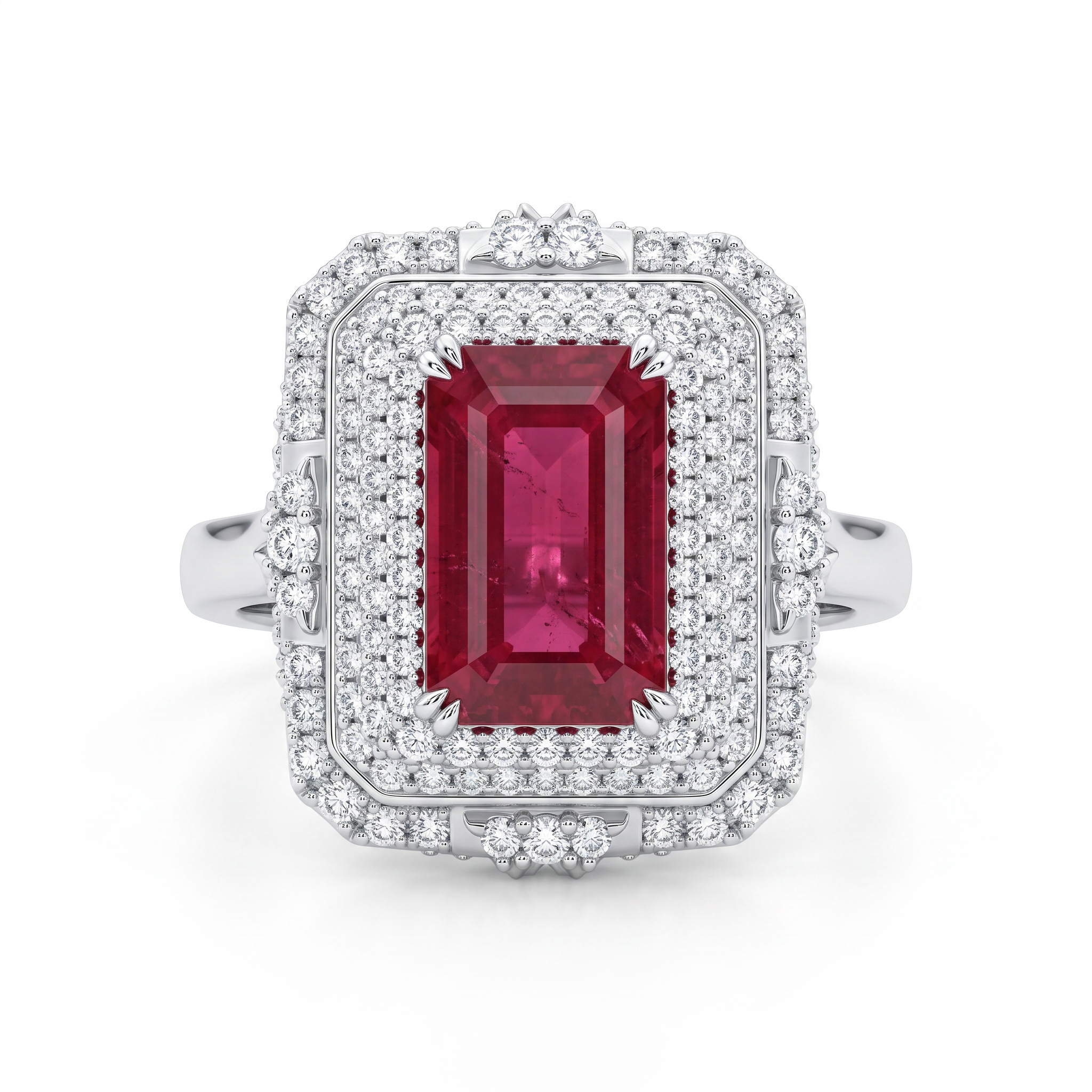Ruby & Diamond Statement Ring | 0.5 CT Diamonds | 18K White Gold | Saleh Sallom Jewelry Secondary image