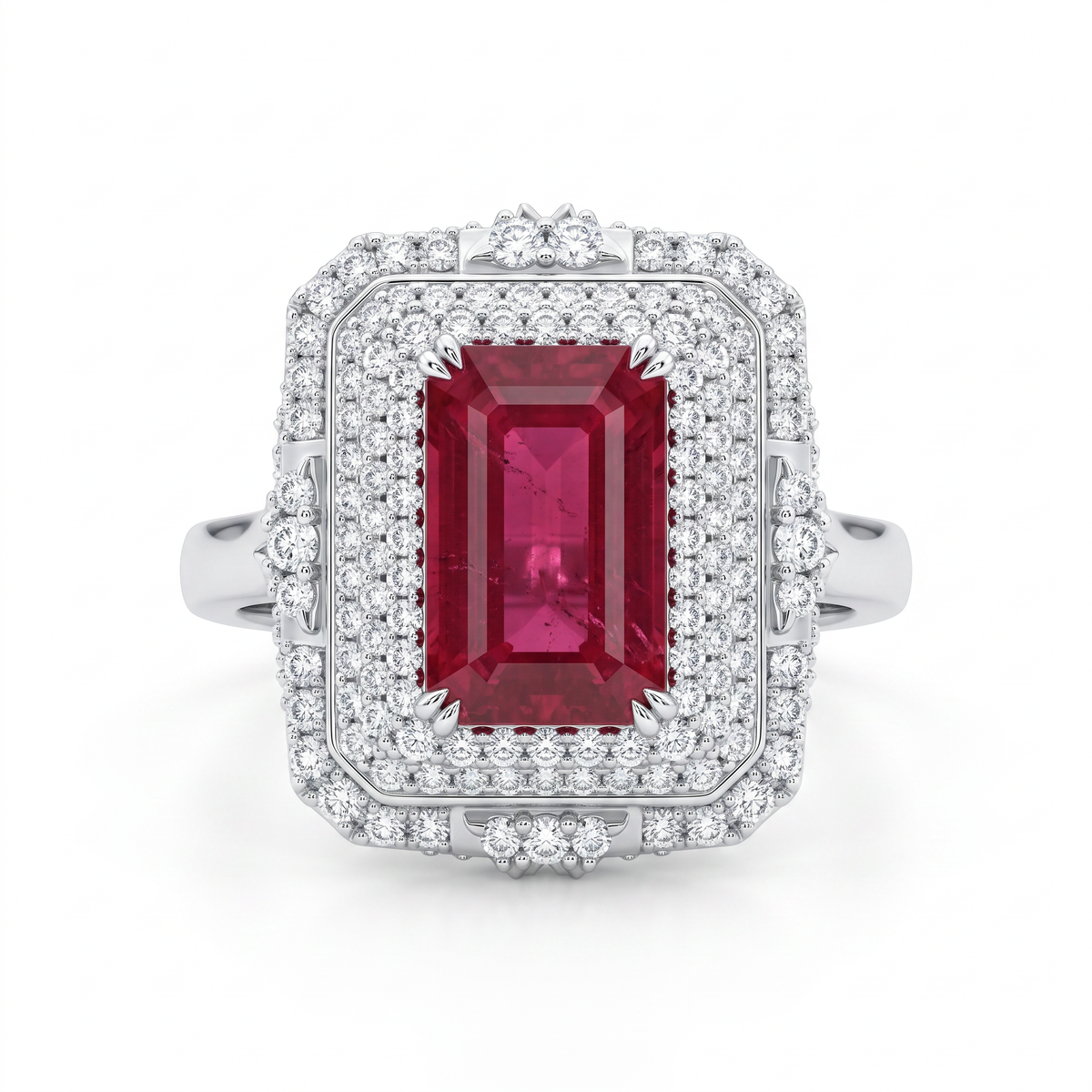 Ruby & Diamond Statement Ring | 0.5 CT Diamonds | 18K White Gold | Saleh Sallom Jewelry