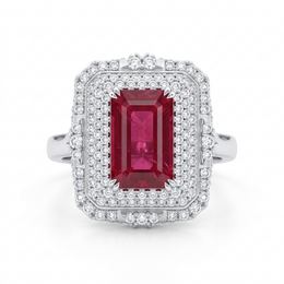Ruby & Diamond Statement Ring | 0.5 CT Diamonds | 18K White Gold | Saleh Sallom Jewelry