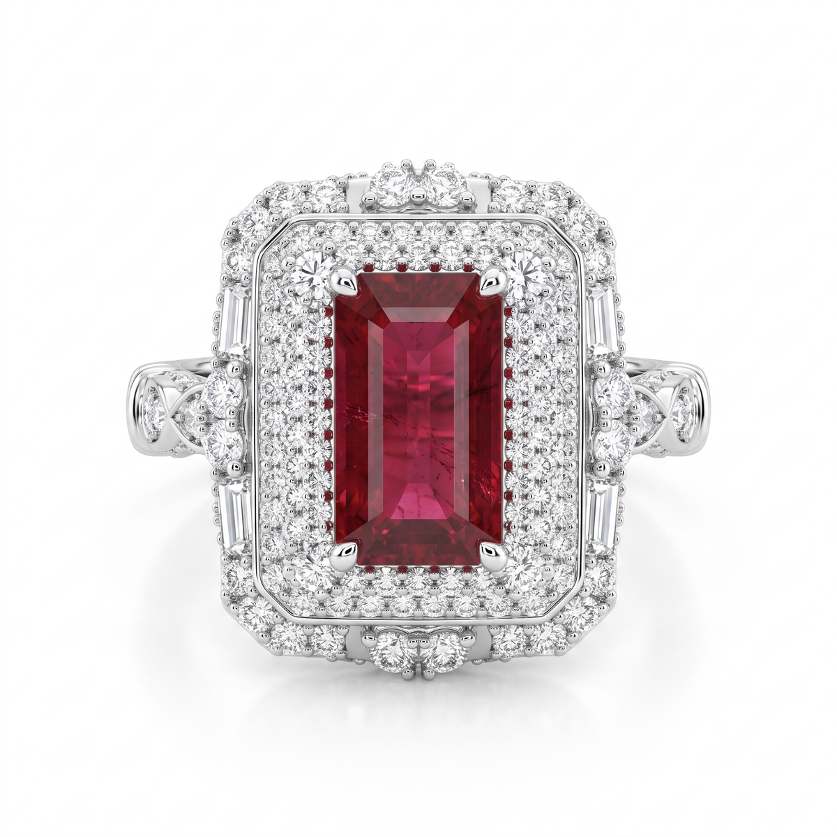 Ruby & Diamond Statement Ring | 0.5 CT Diamonds | 18K White Gold | Saleh Sallom Jewelry Main image