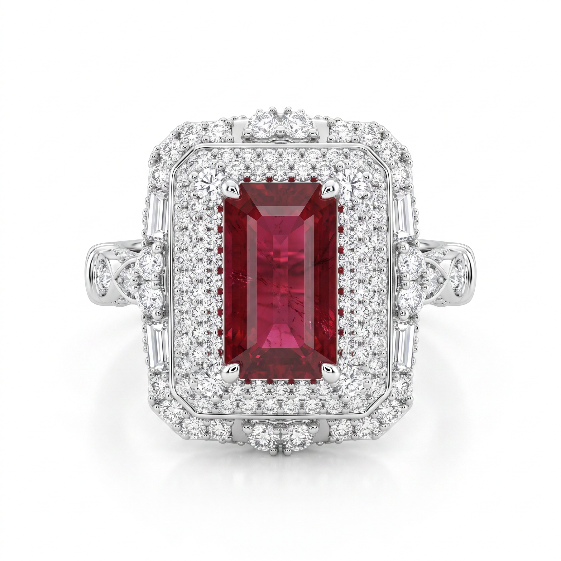 Ruby & Diamond Statement Ring | 0.5 CT Diamonds | 18K White Gold | Saleh Sallom Jewelry