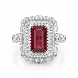 Ruby & Diamond Statement Ring | 0.5 CT Diamonds | 18K White Gold | Saleh Sallom Jewelry