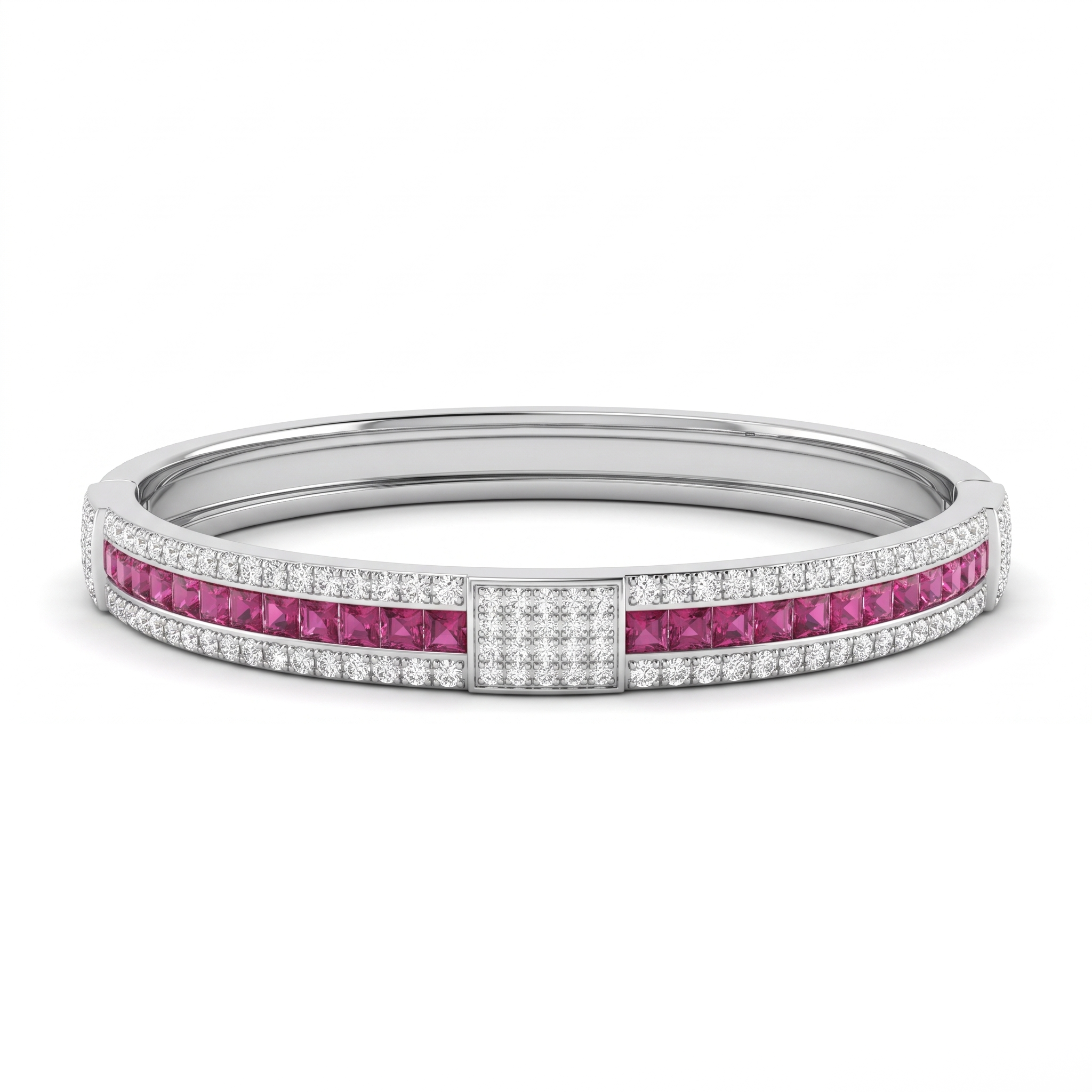 Ruby & Natural Diamond Bangle | 1.04 CT Natural Diamonds | 18K White Gold | Saleh Sallom Jewelry Main image