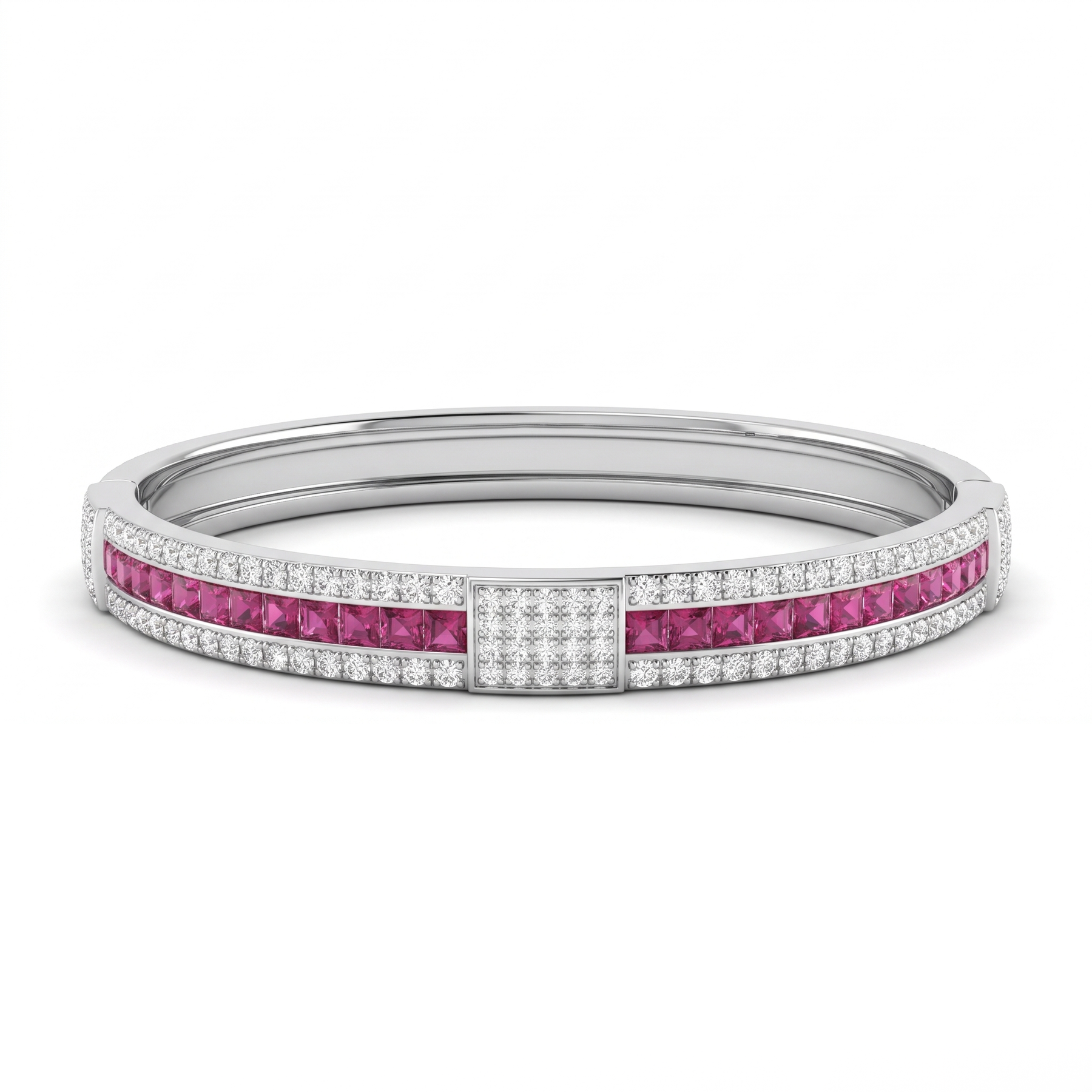 Ruby & Natural Diamond Bangle | 1.04 CT Natural Diamonds | 18K White Gold | Saleh Sallom Jewelry
