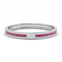 Ruby & Natural Diamond Bangle | 1.04 CT Natural Diamonds | 18K White Gold | Saleh Sallom Jewelry