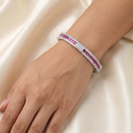 Ruby & Natural Diamond Bangle | 1.04 CT Natural Diamonds | 18K White Gold | Saleh Sallom Jewelry