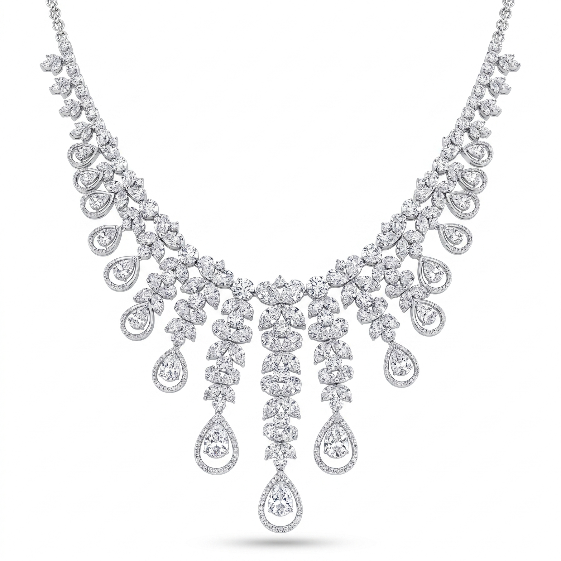 Natural Diamond High Jewelry Statement Necklace | 11.81 CT Natural Diamonds | 18K White Gold | Saleh Sallom Jewelry