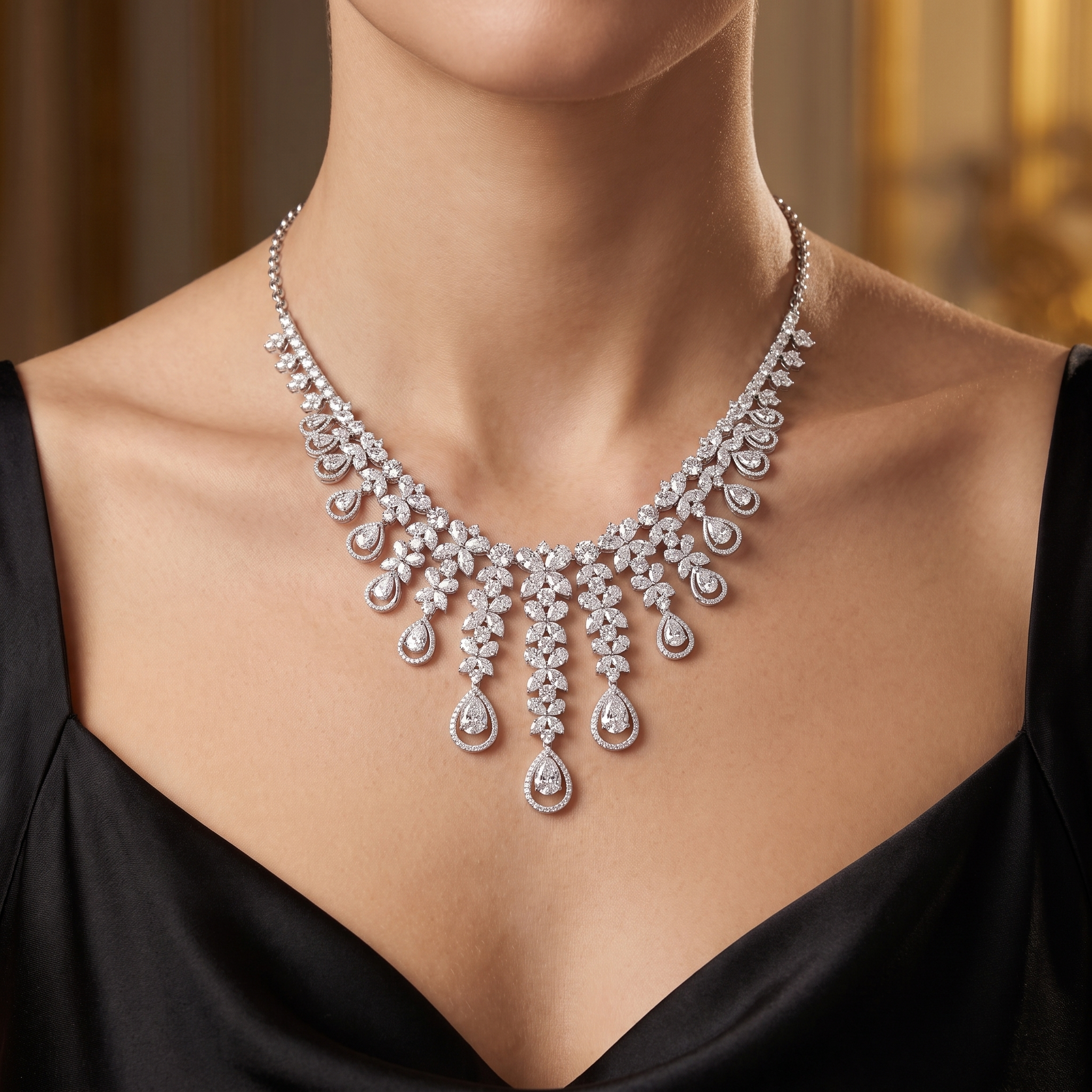 Natural Diamond High Jewelry Statement Necklace | 11.81 CT Natural Diamonds | 18K White Gold | Saleh Sallom Jewelry Secondary image