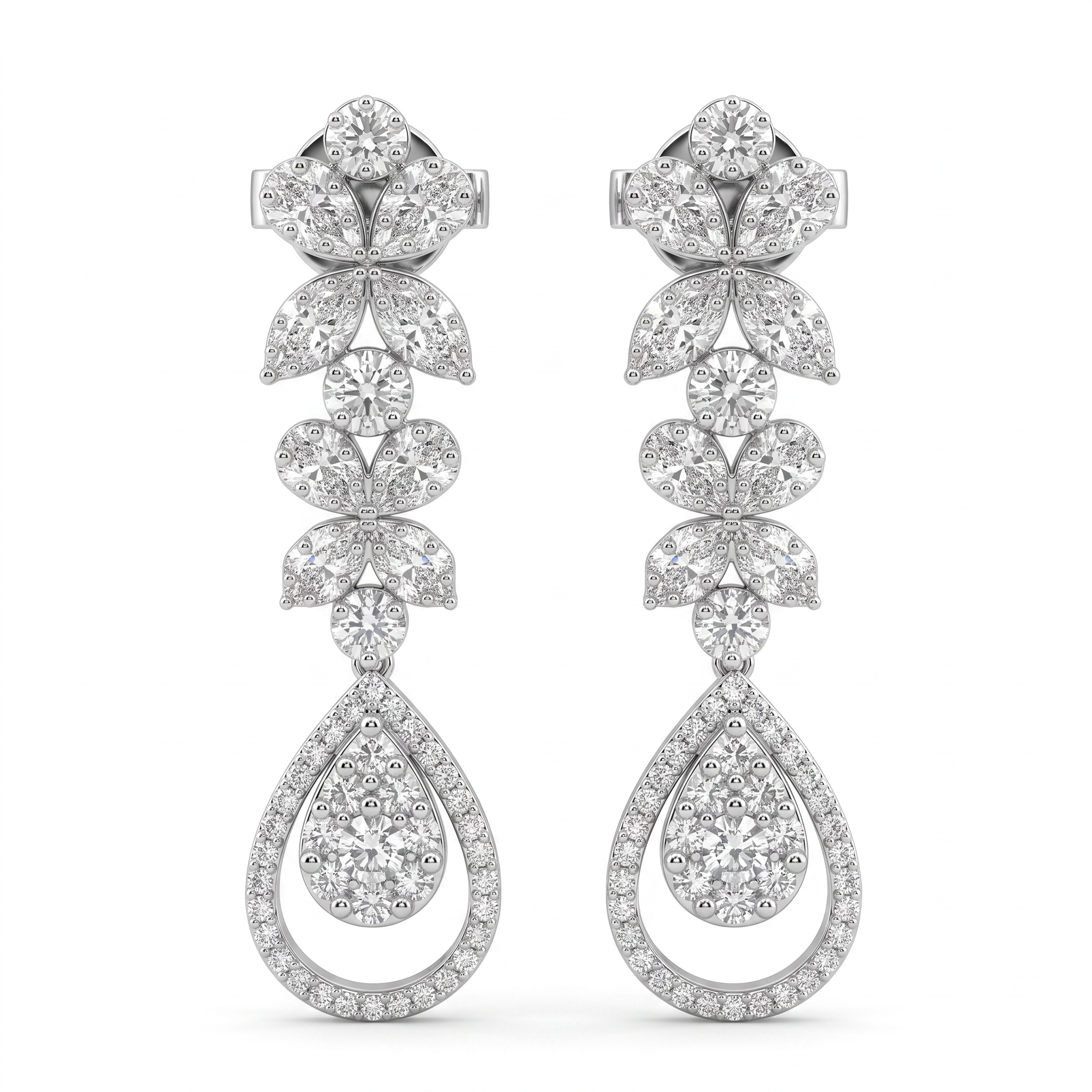 Diamond Floral Drop Earrings | 2.34 CT Diamonds | 18K White Gold | Saleh Sallom Jewelry Main image