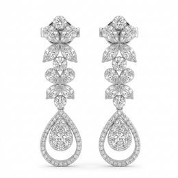 Diamond Floral Drop Earrings | 2.34 CT Diamonds | 18K White Gold | Saleh Sallom Jewelry