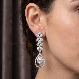 Diamond Floral Drop Earrings | 2.34 CT Diamonds | 18K White Gold | Saleh Sallom Jewelry