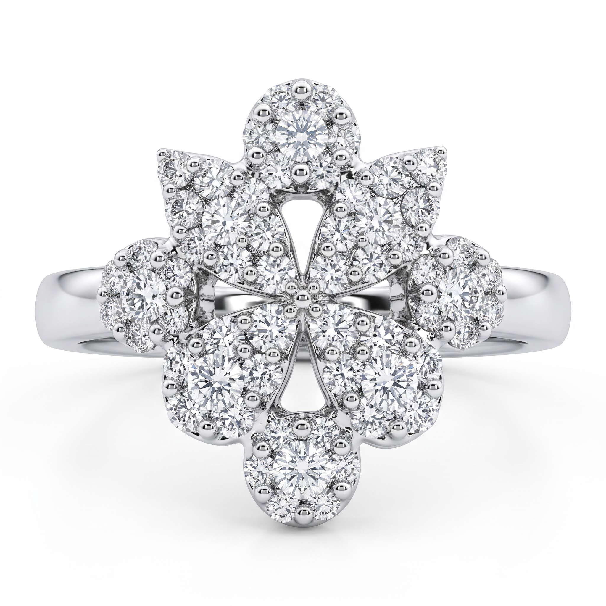 Natural Diamond Floral Cluster Ring | 0.68 CT Diamonds | 18K White Gold | Saleh Sallom Jewelry Main image