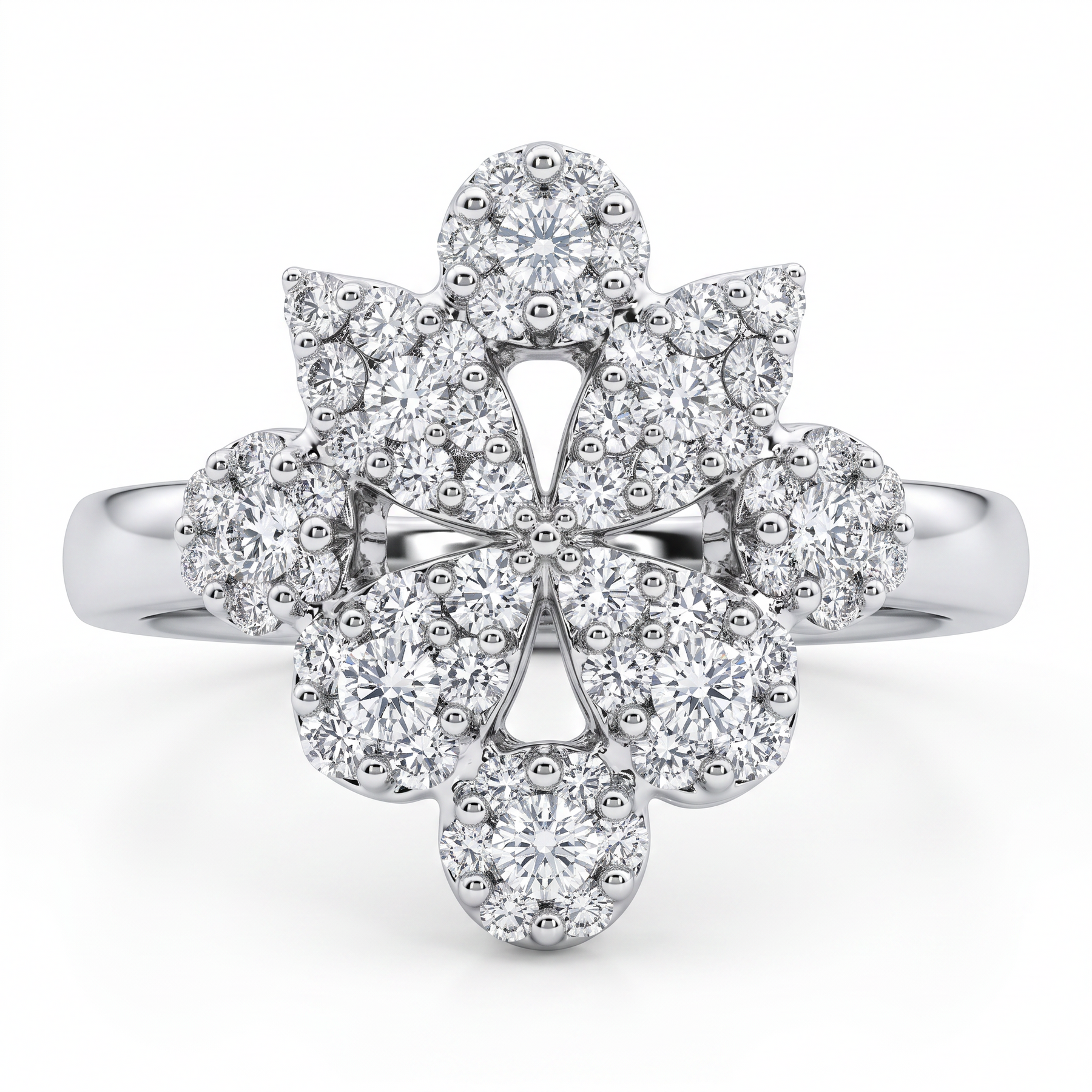 Natural Diamond Floral Cluster Ring | 0.68 CT Diamonds | 18K White Gold | Saleh Sallom Jewelry