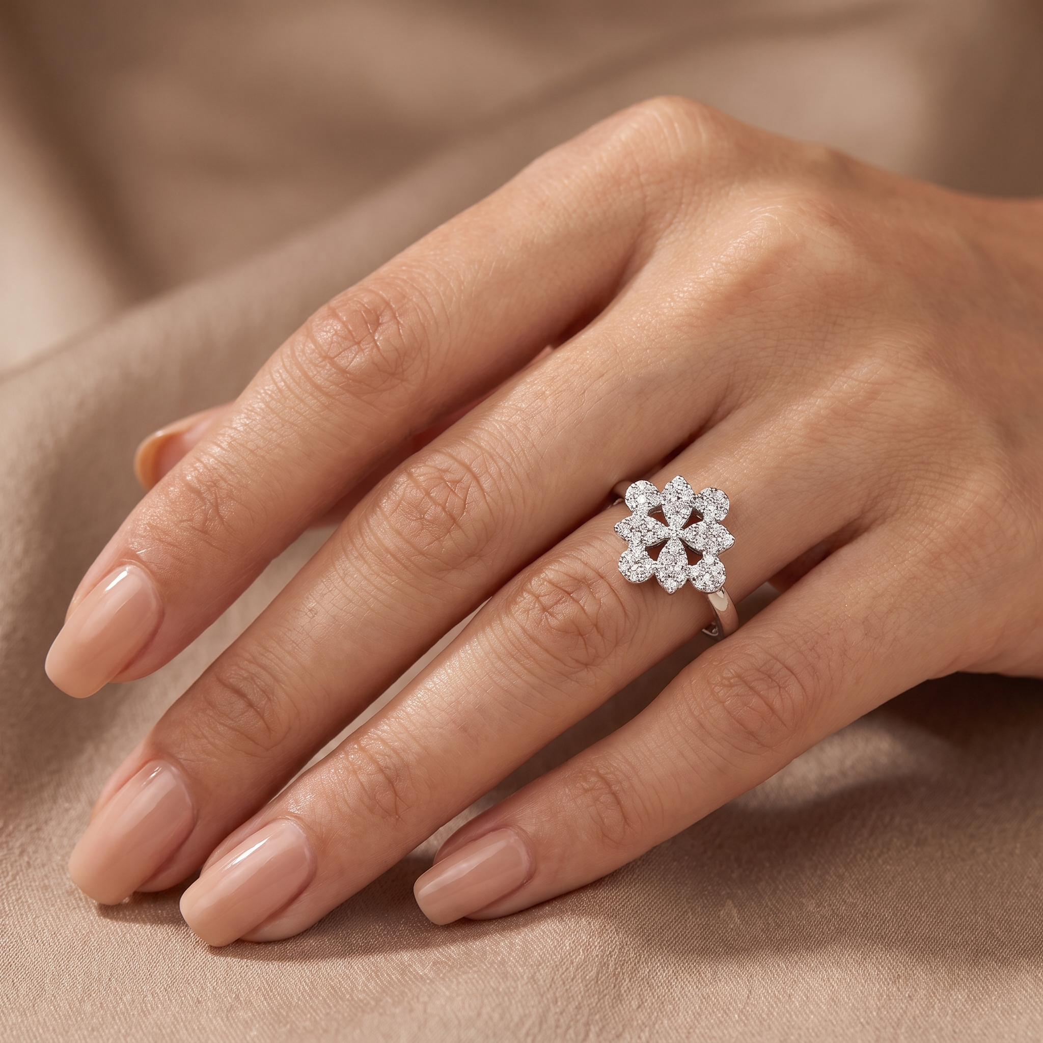 Natural Diamond Floral Cluster Ring | 0.68 CT Diamonds | 18K White Gold | Saleh Sallom Jewelry Secondary image