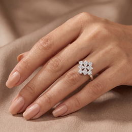 Natural Diamond Floral Cluster Ring | 0.68 CT Diamonds | 18K White Gold | Saleh Sallom Jewelry