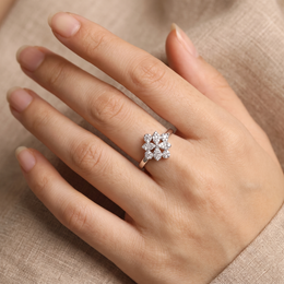 Natural Diamond Floral Cluster Ring | 0.68 CT Diamonds | 18K White Gold | Saleh Sallom Jewelry
