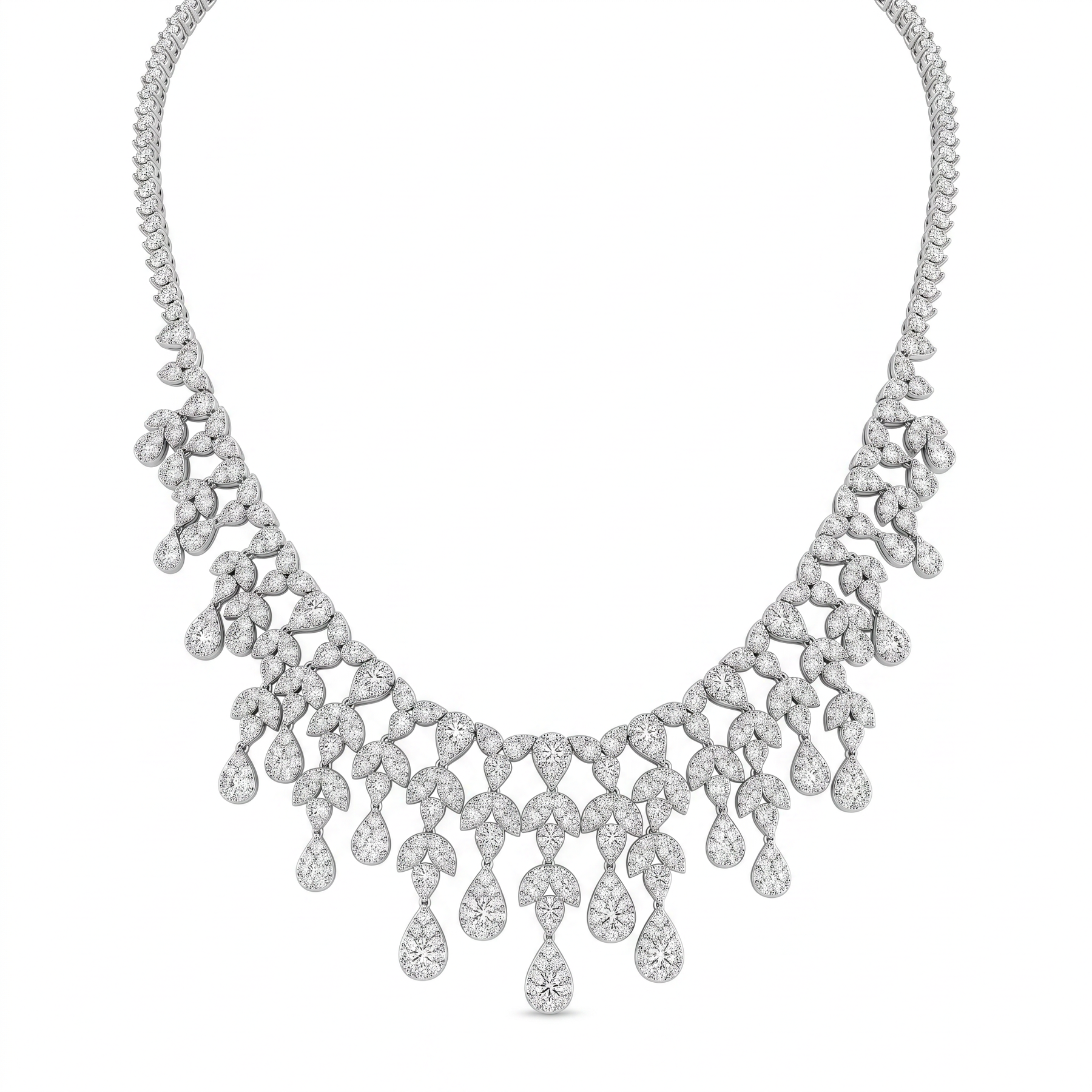 Natural Diamond Floral Drop Jewelry Set | 9.63 CT Diamonds | 18K White Gold | IGI Certified | Saleh Sallom Jewelry