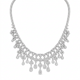 Natural Diamond Floral Drop Jewelry Set | 9.63 CT Diamonds | 18K White Gold | IGI Certified | Saleh Sallom Jewelry
