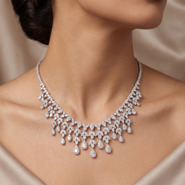Natural Diamond Floral Drop Jewelry Set | 9.63 CT Diamonds | 18K White Gold | IGI Certified | Saleh Sallom Jewelry