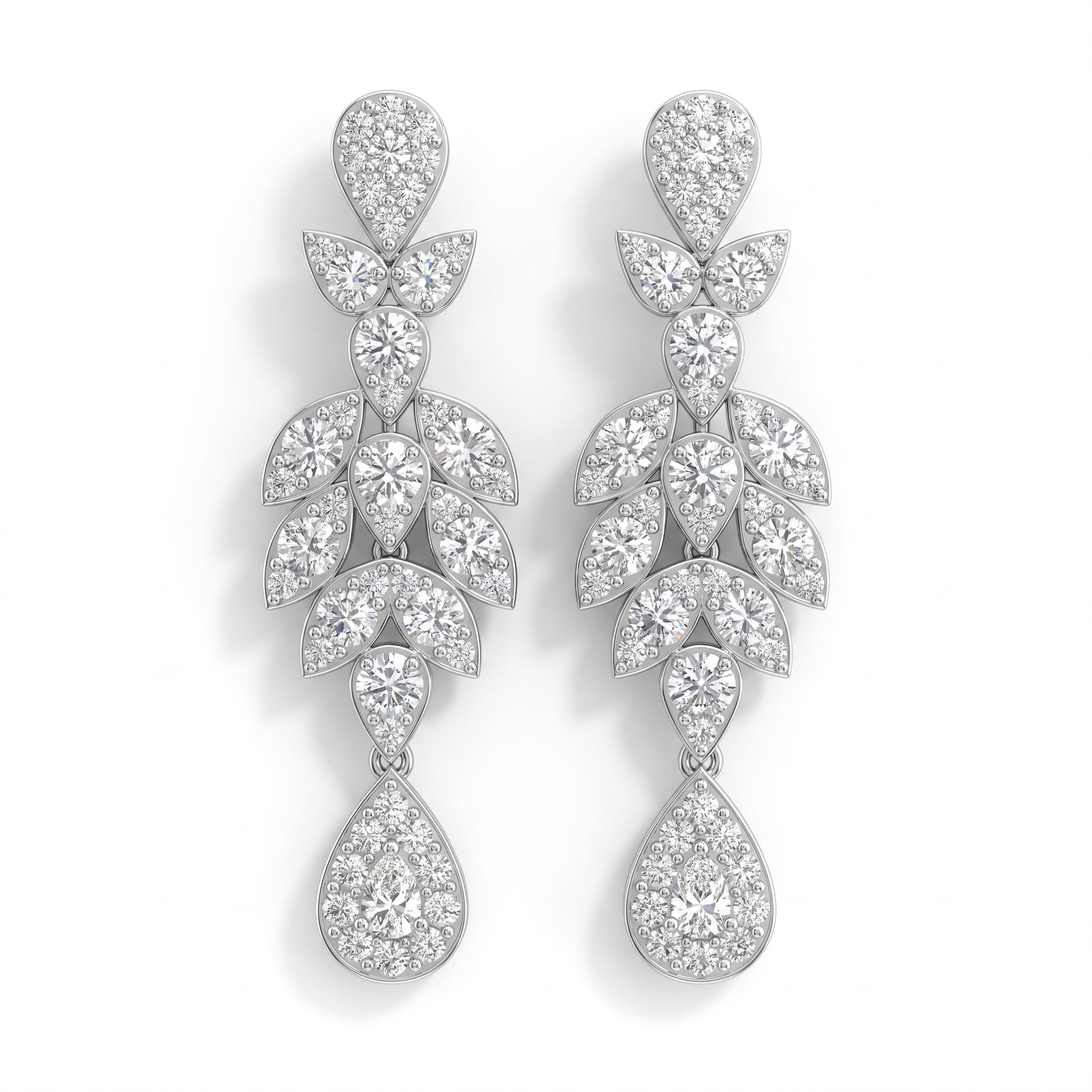 Natural Diamond Floral Drop Jewelry Set | 9.63 CT Diamonds | 18K White Gold | IGI Certified | Saleh Sallom Jewelry Secondary image