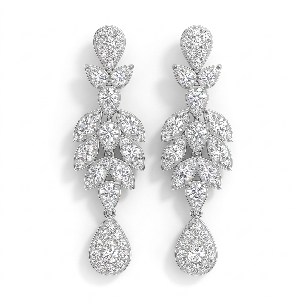Natural Diamond Floral Drop Jewelry Set | 9.63 CT Diamonds | 18K White Gold | IGI Certified | Saleh Sallom Jewelry