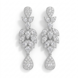 Natural Diamond Floral Drop Jewelry Set | 9.63 CT Diamonds | 18K White Gold | IGI Certified | Saleh Sallom Jewelry