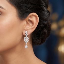Natural Diamond Floral Drop Jewelry Set | 9.63 CT Diamonds | 18K White Gold | IGI Certified | Saleh Sallom Jewelry