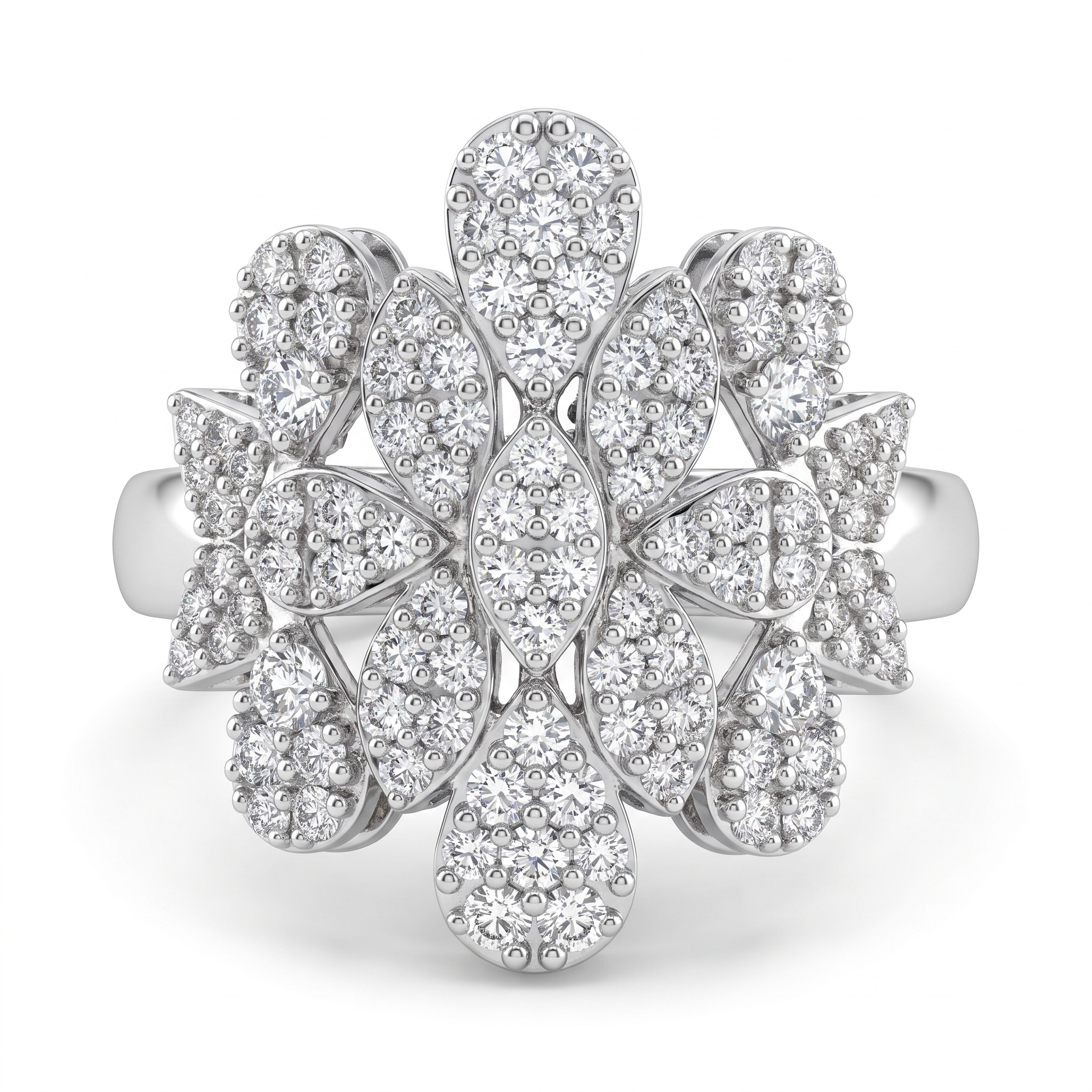 Natural Diamond Floral Statement Ring | 0.91 CT Natural Diamonds | 18K White Gold | IGI Certified | Saleh Sallom Jewelry Main image