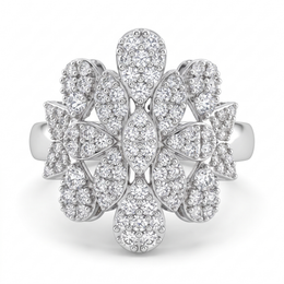 Natural Diamond Floral Statement Ring | 0.91 CT Natural Diamonds | 18K White Gold | IGI Certified | Saleh Sallom Jewelry