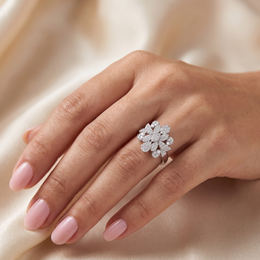 Natural Diamond Floral Statement Ring | 0.91 CT Natural Diamonds | 18K White Gold | IGI Certified | Saleh Sallom Jewelry