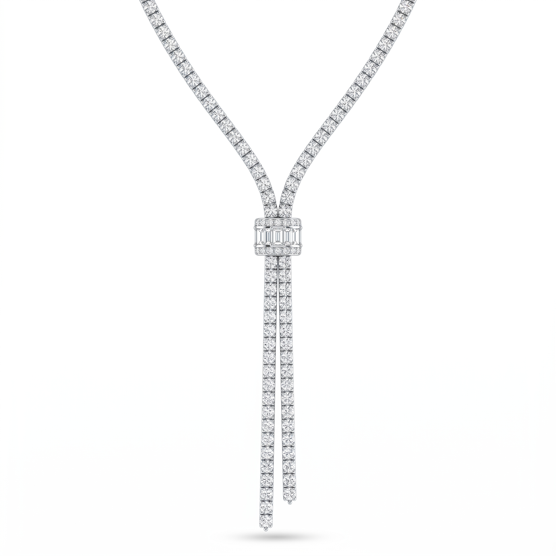 Natural Diamond Lariat Necklace | 8.46 CT Natural Diamonds | 18K White Gold | Saleh Sallom Jewelry