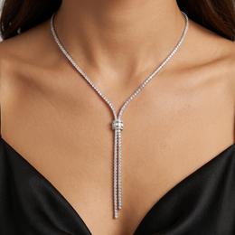 Natural Diamond Lariat Necklace | 8.46 CT Natural Diamonds | 18K White Gold | Saleh Sallom Jewelry